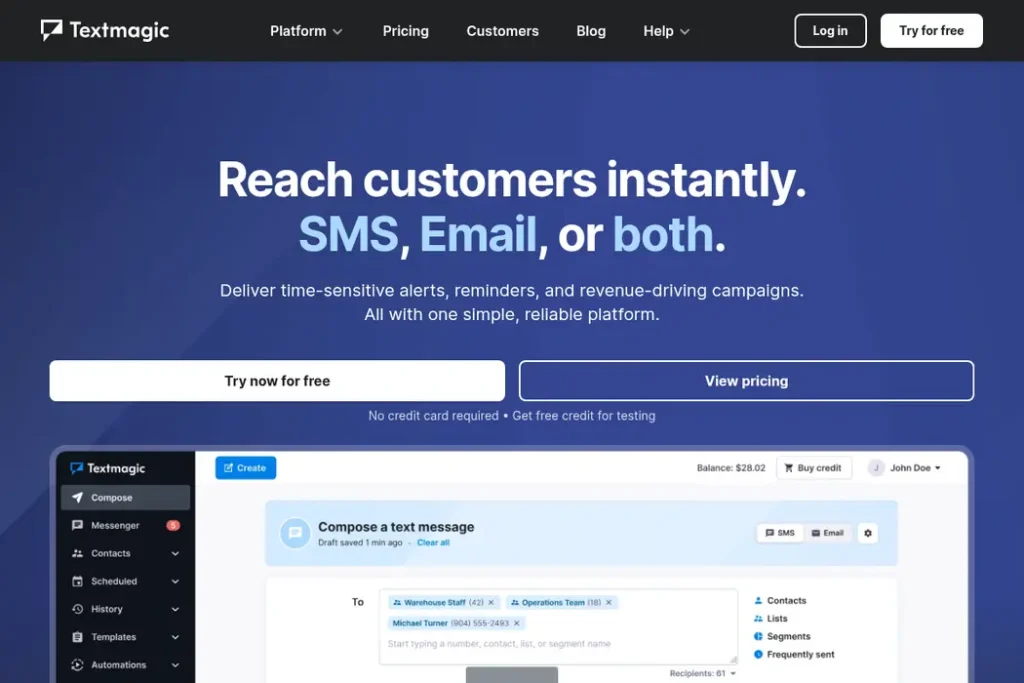 Textmagic Landing Page
