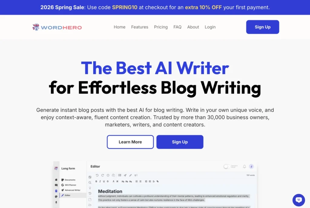 Wordhero Landing Page